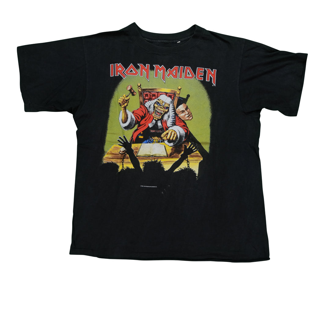 Vintage Iron Maiden Deaf Sentence The First Ten Years Christmas Santa 1990 Tour T Shirt 90s Black