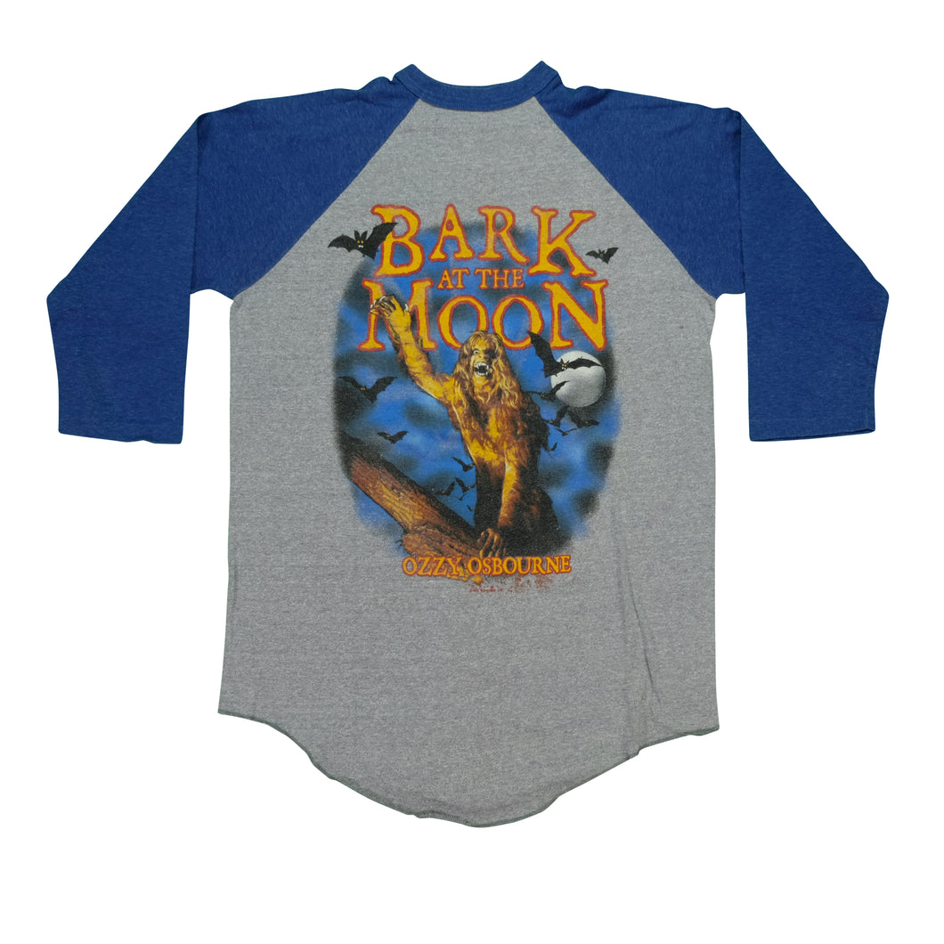 Vintage Ozzy Osbourne Bark at the Moon 1984 Tour Raglan T Shirt 80s Gray Blue