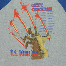 Load image into Gallery viewer, Vintage Ozzy Osbourne Bark at the Moon 1984 Tour Raglan T Shirt 80s Gray Blue
