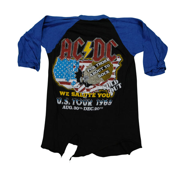 Vintage AC/DC Flick of the Switch Album 1983 Tour Raglan T Shirt 80s Black Blue XL