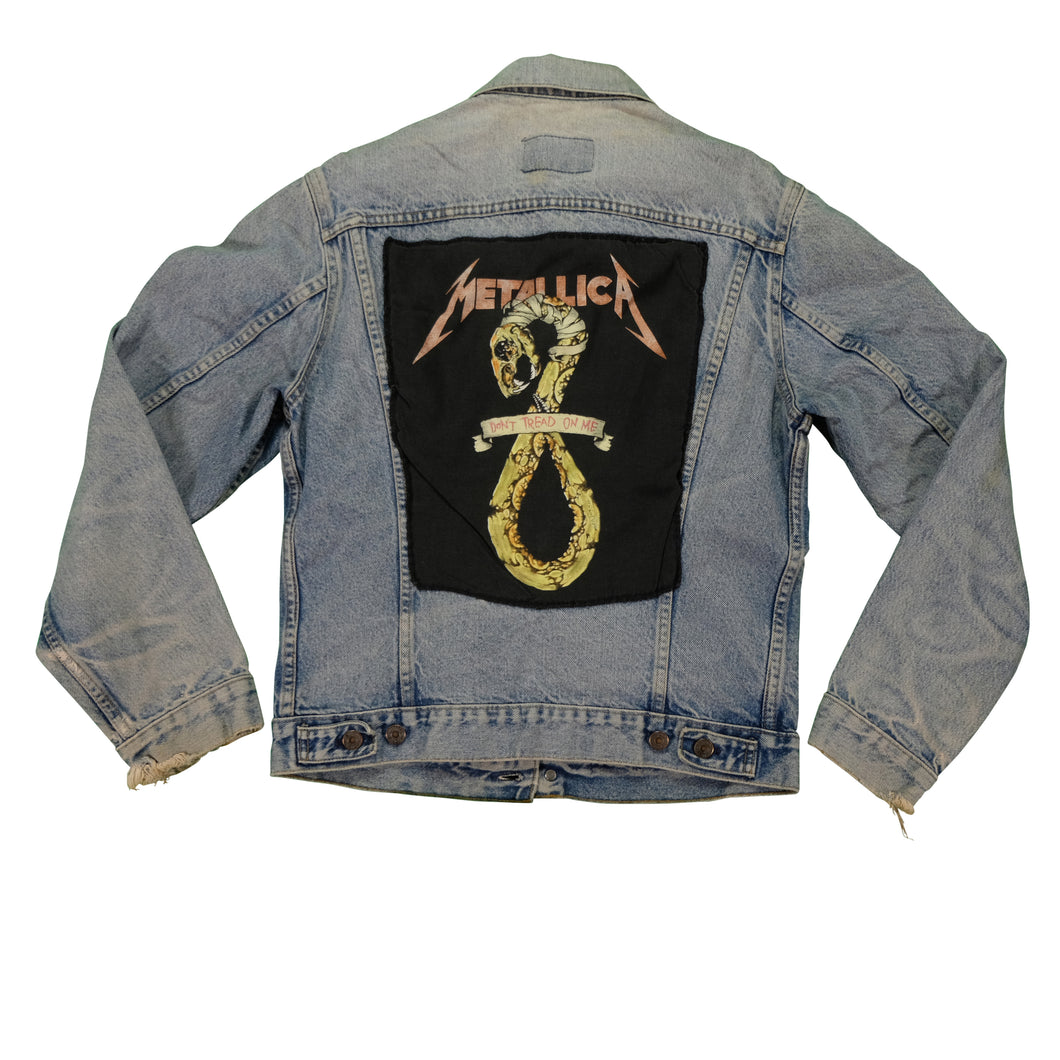 Vintage LEVI'S Metallica Don't Tread on Me Snake Custom Patch Jean Jacket 80s 90s Blue
