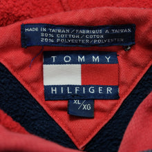 Load image into Gallery viewer, Vintage TOMMY HILFIGER Lion Crest Spell Out Flag Hoodie Sweatshirt 90s Navy Red XL
