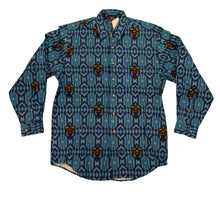 Load image into Gallery viewer, Vintage NAUTICA Aztec Tribal Print Button Front Shirt 90s Blue NWT M
