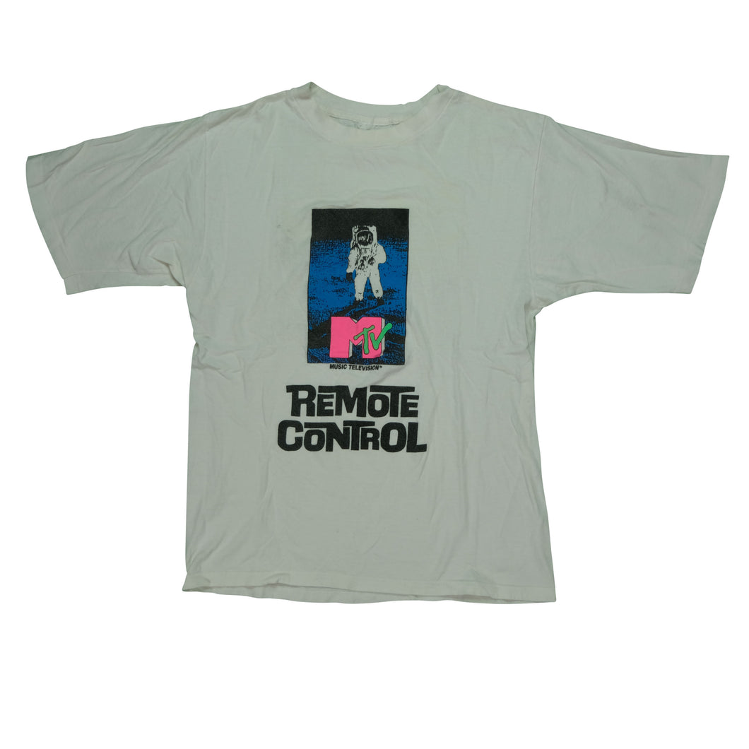 Vintage SHAH SAFARI MTV Remote Control TV Show Promo Astronaut T Shirt 90s White M