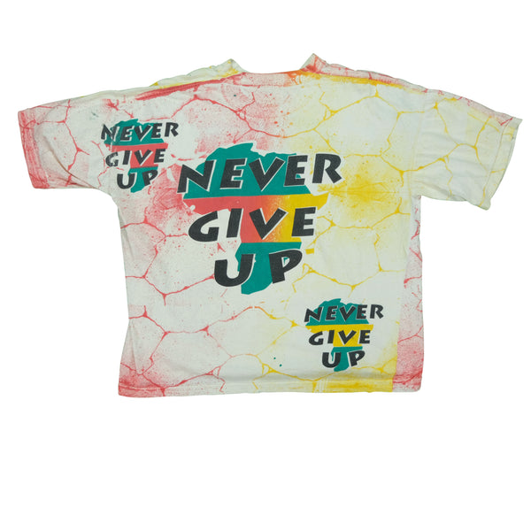 Vintage ACCORD Nelson Mandela Never Give Up Africa All Over Print T Shirt 90s White XL