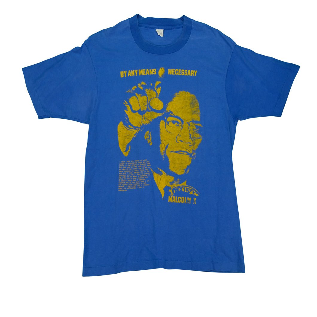 Vintage Malcolm X By Any Means Necessary T Shirt 80s 90s Blue L