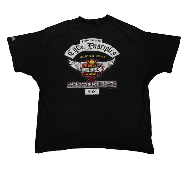 Vintage LIVING EPISTLES Heavenly Divine Son Harley Davidson Religious Parody Biker 1994 T Shirt 90s Black 2XL