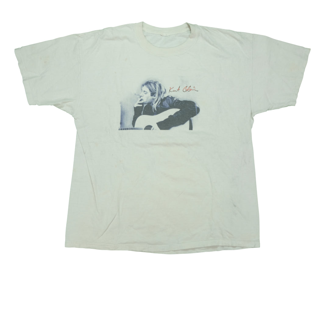 Vintage Kurt Cobain Nirvana Left Handed Guitar 2003 T Shirt 2000s White