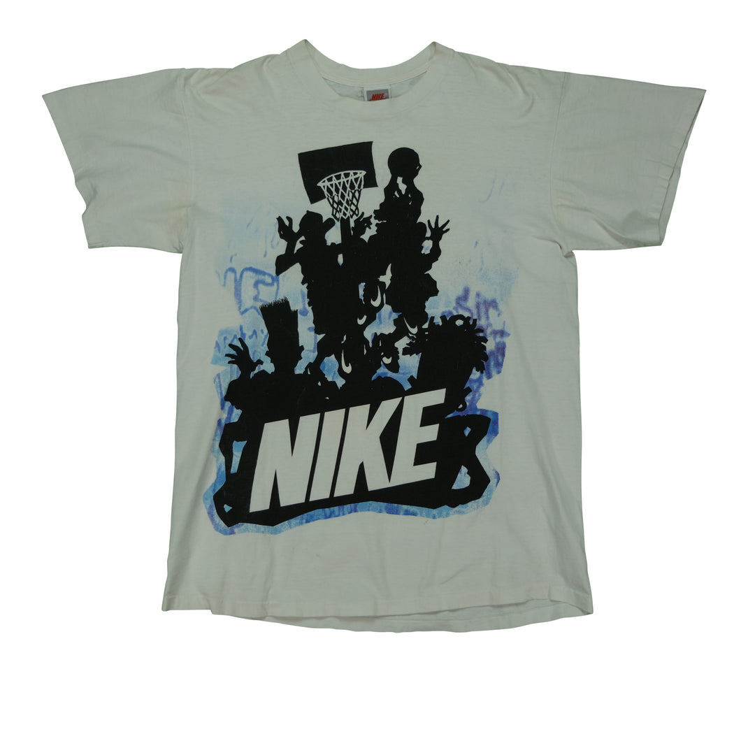 Vintage NIKE Basketball C.Traze093 Big Swoosh Art T Shirt 90s White XL