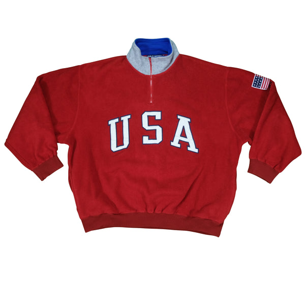 Vintage Polo Sport Ralph Lauren USA Flag Patch Spell Out Fleece Sweatshirt