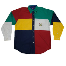 Load image into Gallery viewer, Vintage Tommy Hilfiger Cross Flags Spell Out Color Block Button Front Shirt
