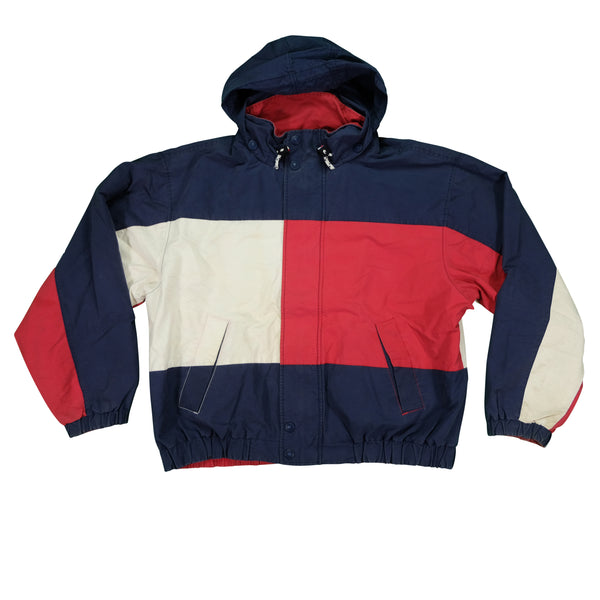 Vintage TOMMY HILFIGER Spell Out Flag Reversible Sailing Jacket 90s Red Navy Blue XL