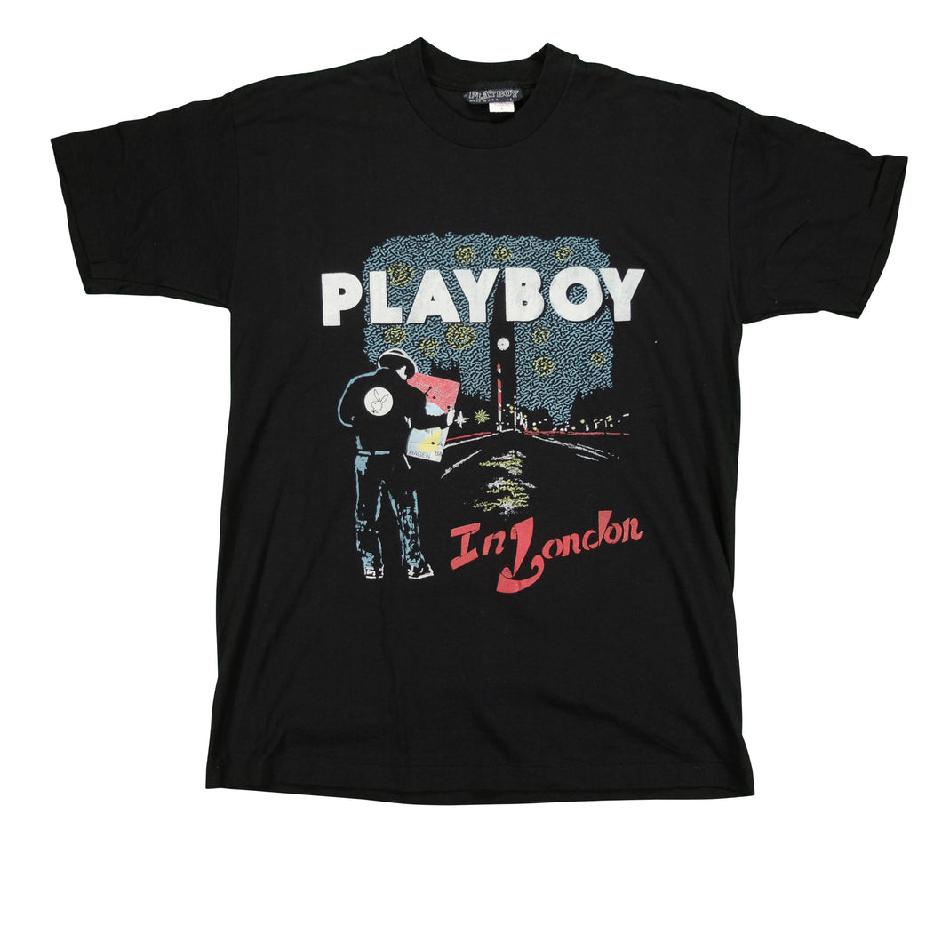 Vintage Playboy in London T Shirt 90s Black L