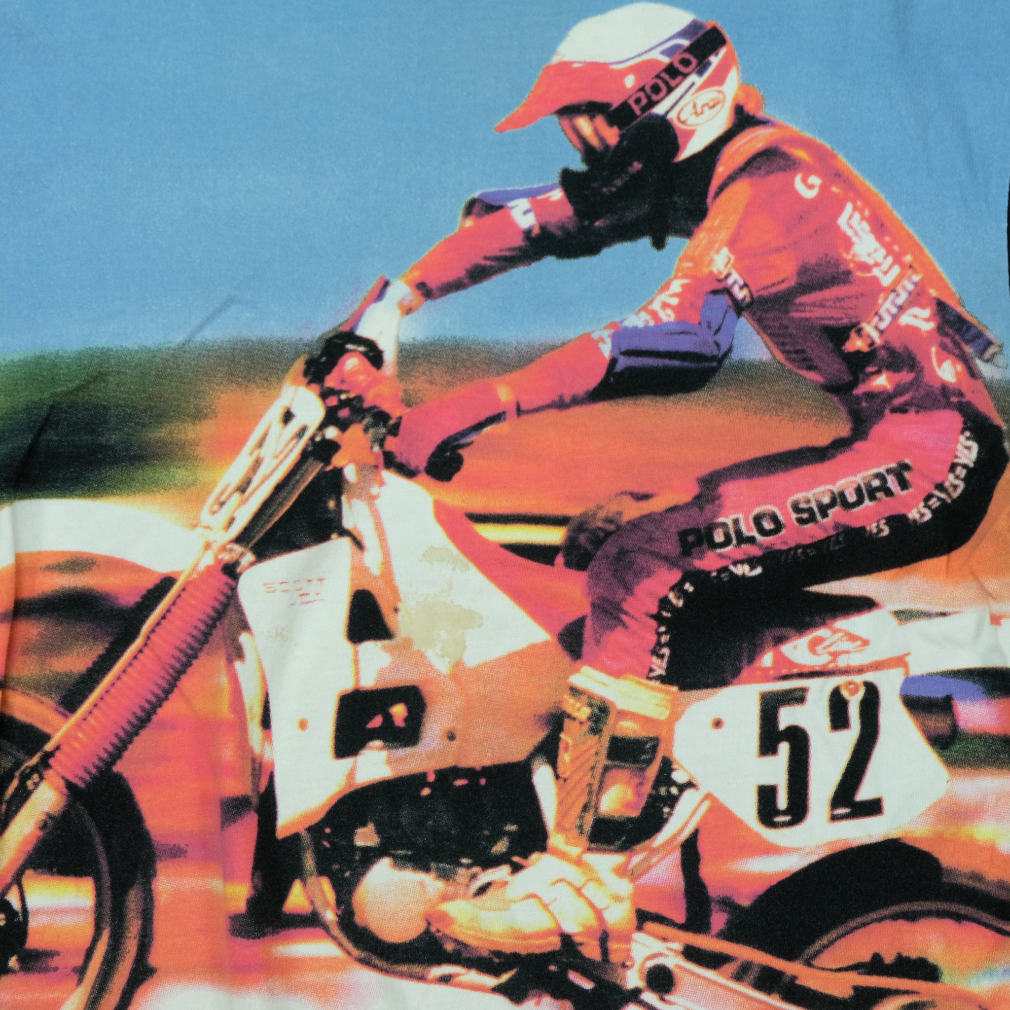Vintage Polo Sport Ralph Lauren Motocross Dirt Bike All Over Print 