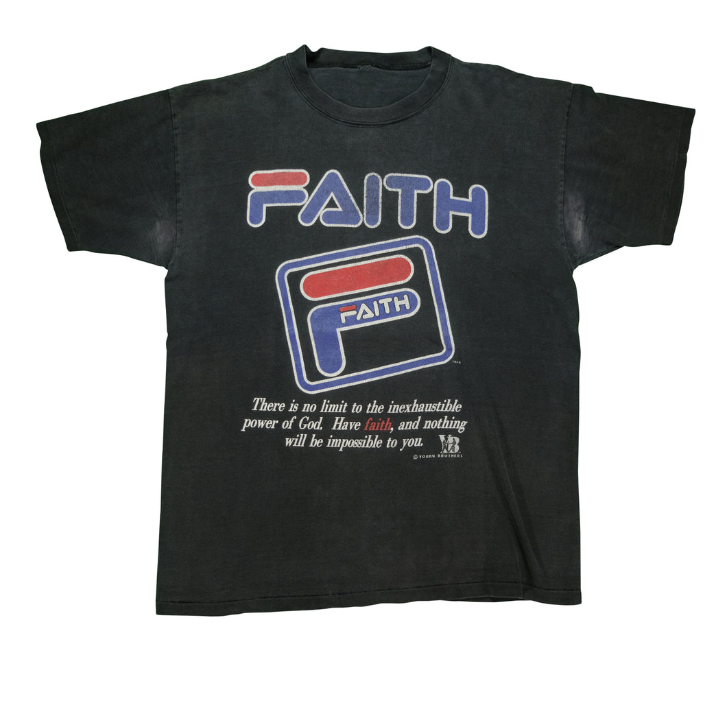 Vintage YOUNG BROTHERS Faith FILA Style Religious T Shirt 90s Black