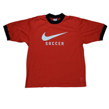 Load image into Gallery viewer, Vintage NIKE Soccer Spell Out Swoosh Mesh Jersey 90s 2000s Red Black L
