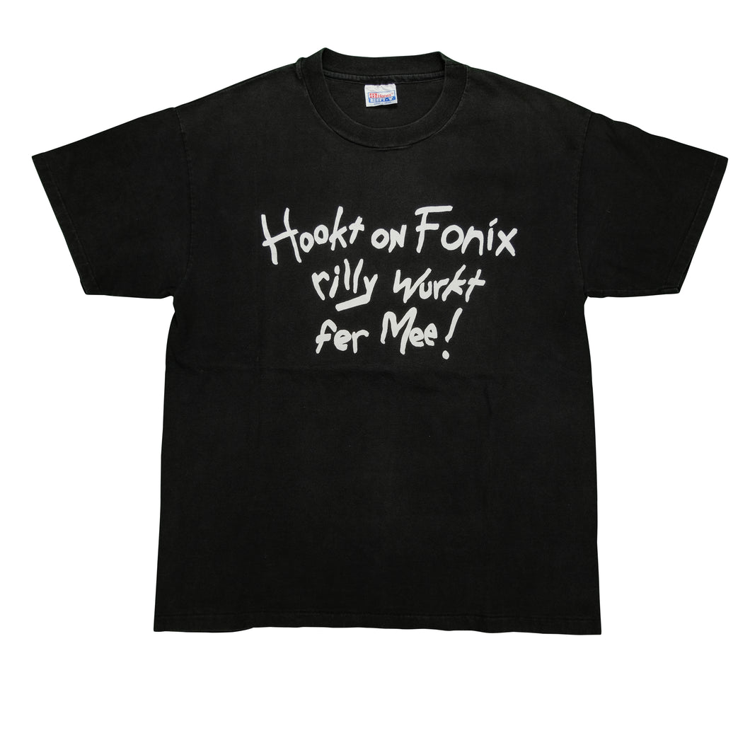 Vintage Hookt on Fonix Rilly Wurkt Fer Mee! Hooked on Phonics Satire Humor T Shirt 90s 2000s Black L