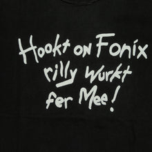 Load image into Gallery viewer, Vintage Hookt on Fonix Rilly Wurkt Fer Mee! Hooked on Phonics Satire Humor T Shirt 90s 2000s Black L
