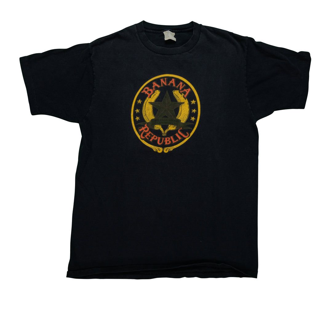 Vintage BANANA REPUBLIC Travel & Safari Clothing Co. Spell Out T Shirt 90s Black XL