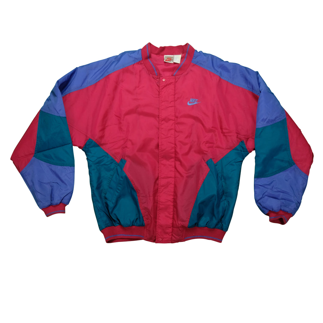 Vintage NIKE Spell Out Swoosh Windbreaker Track Jacket 80s 90s Red Blue Green XL
