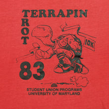 Load image into Gallery viewer, Vintage HEALTHKNIT Terrapin Trot University of Maryland 10K Run Sponsored by Nike Spell Out Swoosh 1983 T Shirt 80s Red L
