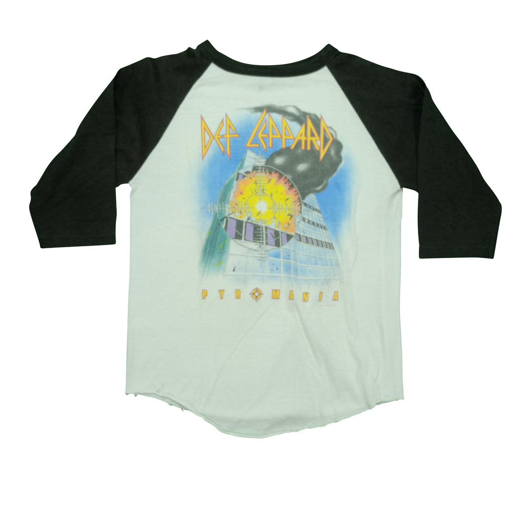 Vintage MACKLER Def Leppard Pyromania Album Till We Drop 1983 Tour Raglan T Shirt 80s White Black L