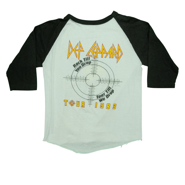 Vintage MACKLER Def Leppard Pyromania Album Till We Drop 1983 Tour Raglan T Shirt 80s White Black L