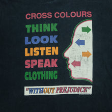 Load image into Gallery viewer, Vintage CROSS COLOURS Think Look Listen Speak Clothing Without Prejudice Long Sleeve T Shirt 90s Black OSFA
