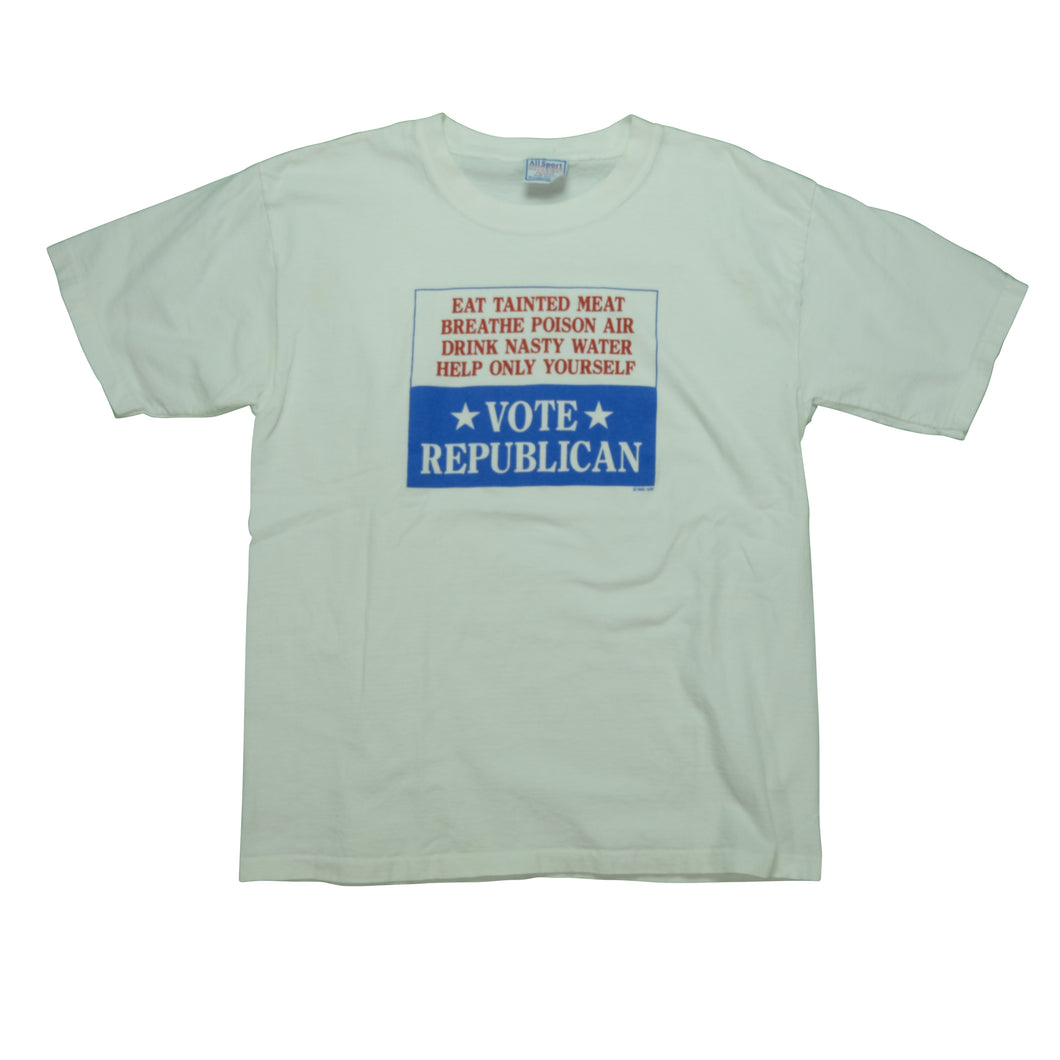 Vintage ALL SPORT Vote Republican Help Only Yourself 1996 T Shirt 90s White L