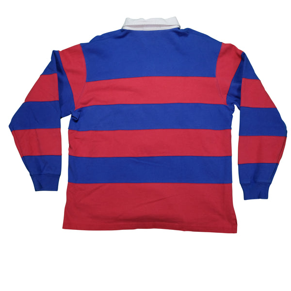 Vintage POLO SPORT Ralph Lauren Spell Out Striped Rugby Shirt 90s Red Blue L