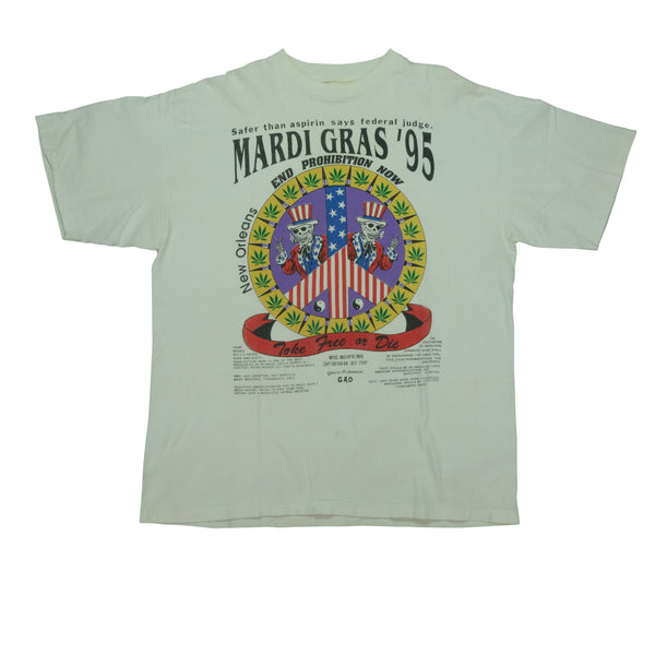 Vintage 1995 Mardi Gras End Weed Prohibition Toke Free or Die Skeleton Tee on Murina