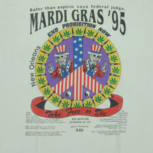 Load image into Gallery viewer, Vintage MURINA Mardi Gras End Weed Prohibition Toke Free or Die Skeleton 1995 T Shirt 90s White XL
