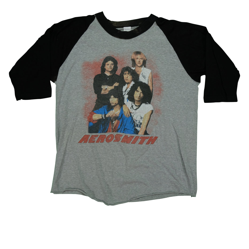 Vintage Aerosmith Back in the Saddle 1984 Tour Raglan T Shirt 80s Gray Black XL