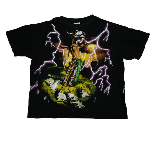 Vintage American Thunder Indian Lightning T Shirt 90s Black L