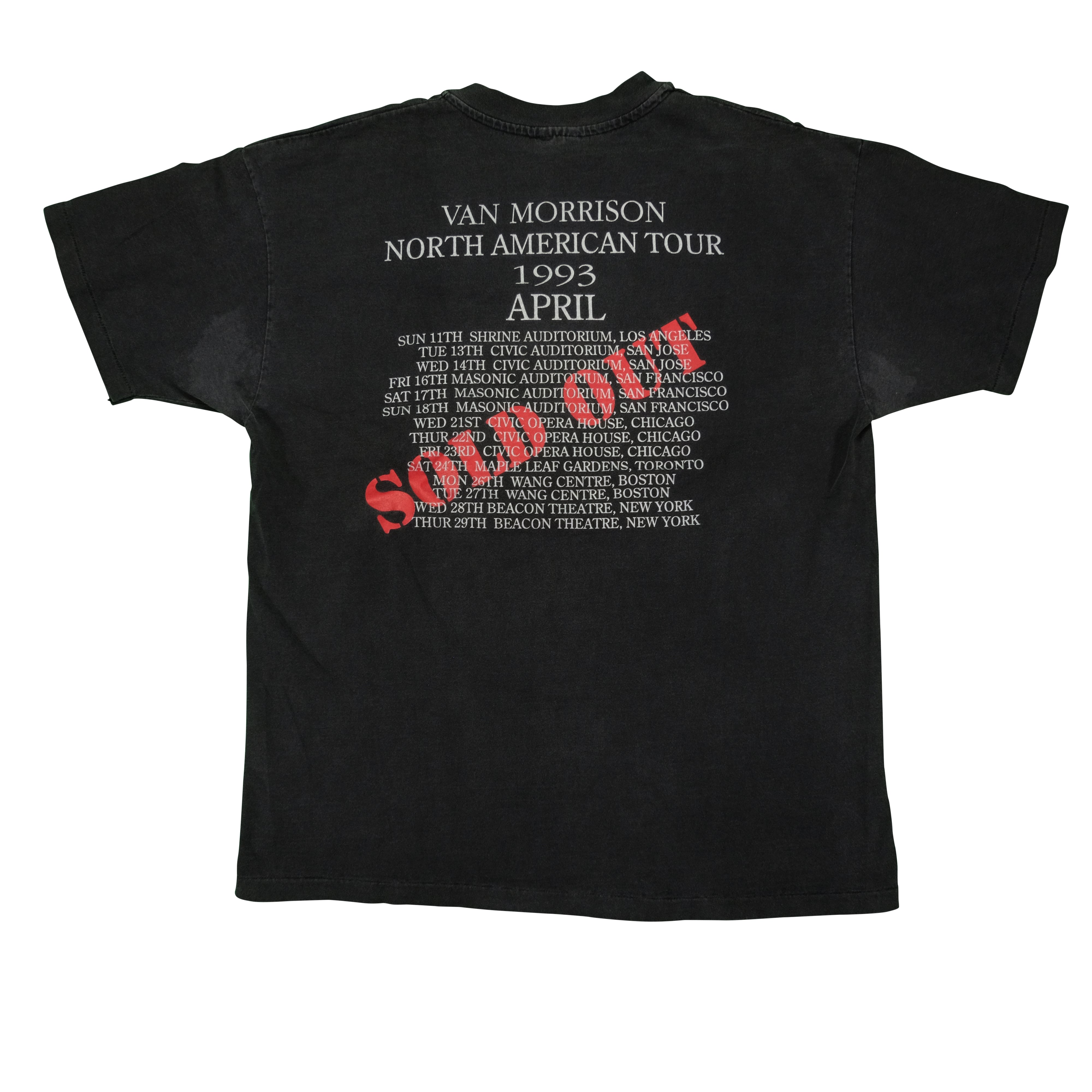 Vintage Van Morrison Sold Out North American 1993 Tour T Shirt 90s 
