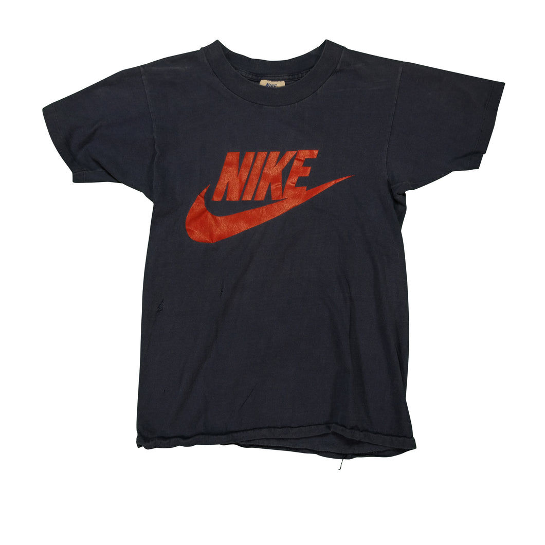 Vintage NIKE Sportswear Big Spell Out Swoosh T Shirt 70s 80s Navy Blue S
