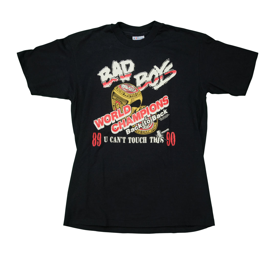 Vintage Detroit Pistons Bad Boys World Champions 1989-90 U Can't Touch This T Shirt 80s Black L