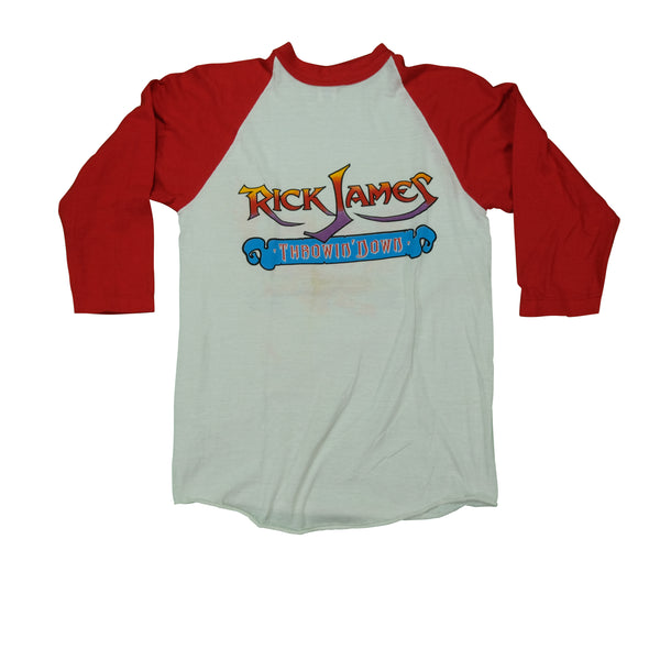 Vintage Rick James Throwin' Down 1982 Album Raglan T Shirt 80s White Red M