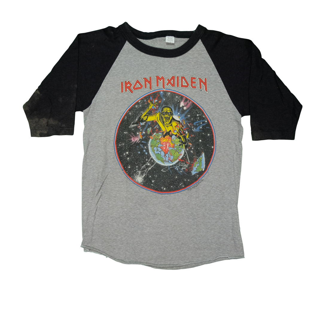 Vintage Iron Maiden World Peace 1983 Tour Raglan T Shirt 80s Gray Black L