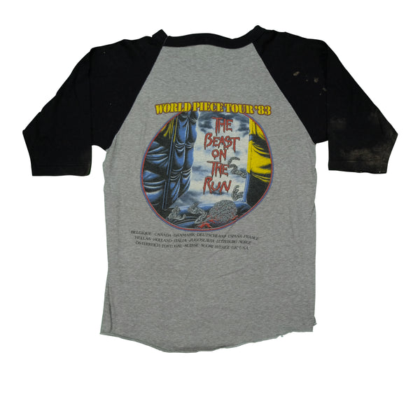 Vintage Iron Maiden World Peace 1983 Tour Raglan T Shirt 80s Gray Black L