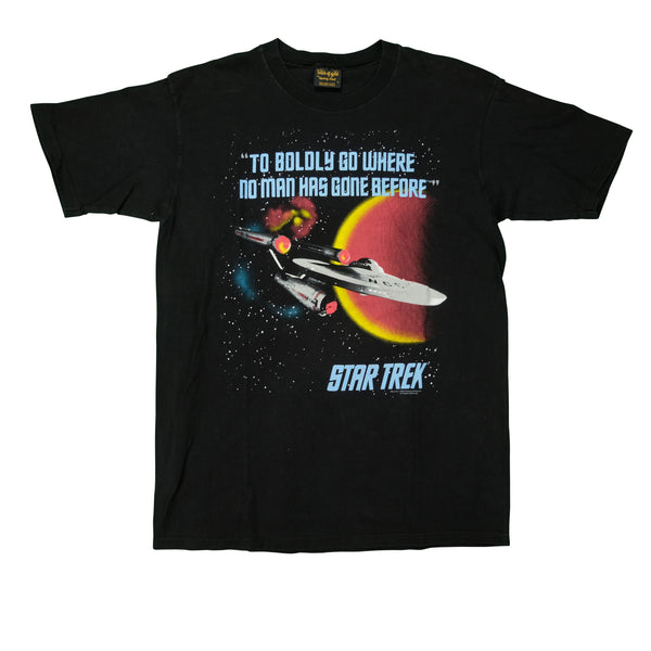 Vintage SPRING FORD Star Trek 'To Boldly Go Where No Man Has Gone Before' 1994 Promo T Shirt 90s Black L