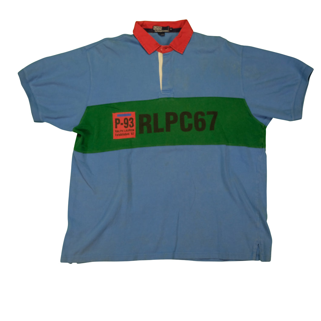 Vintage POLO RALPH LAUREN RLPC-67 Spell Out P-93 1993 Striped Polo Shirt Stadium 90s Blue Green Red XL