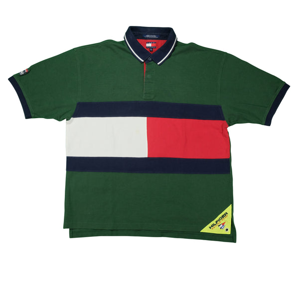 Vintage TOMMY HILFIGER Sailing Gear Spell Out Polo Shirt 90s Green 2XL