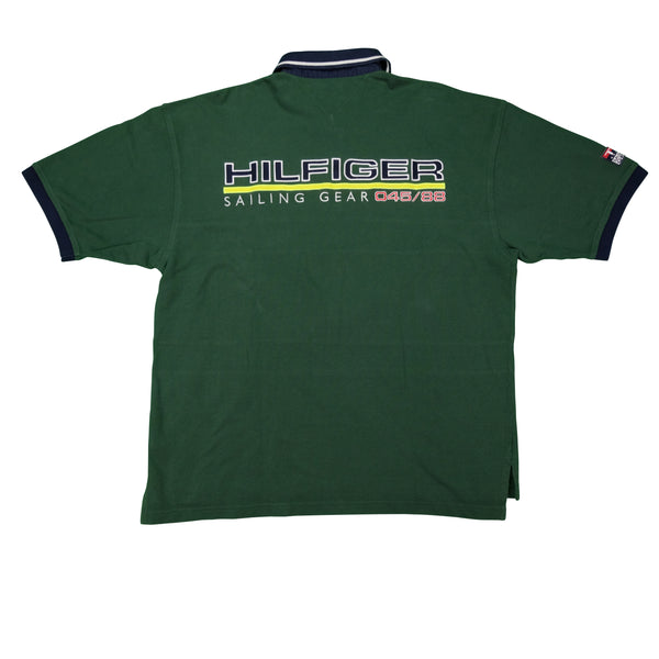 Vintage TOMMY HILFIGER Sailing Gear Spell Out Polo Shirt 90s Green 2XL