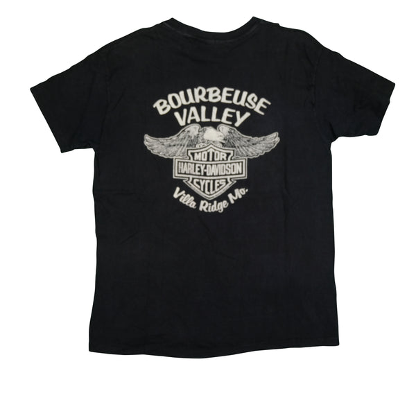 Vintage Harley Davidson Bourbeuse Valley Villa Ridge Missouri Eagle T Shirt 80s 90s Black