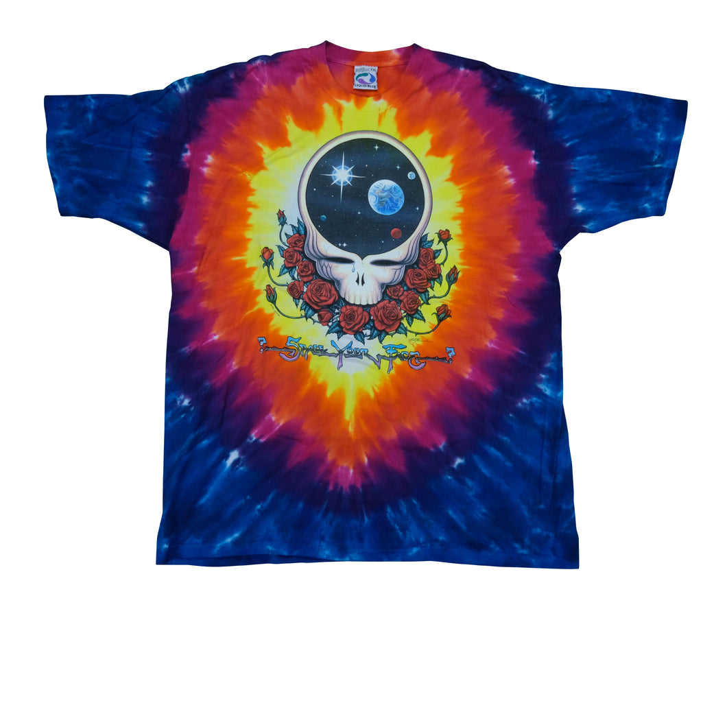Vintage LIQUID BLUE Grateful Dead Space Rose Skull 1992 Tie Dyed T Shirt 90s Multicolor 2XL