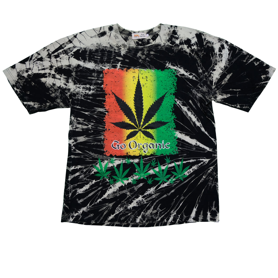 Vintage FIVE PARROTS Go Organic Marijuana Tie Dyed T Shirt 90s Black 2XL