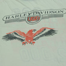 Load image into Gallery viewer, Vintage Harley Davidson Motorcycles 1.903 2.000 Eagle Ringer T Shirt 80s White Navy Blue
