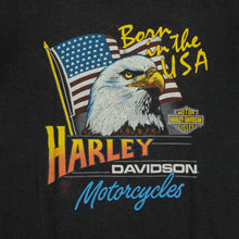 Load image into Gallery viewer, Vintage HIT ME Harley Davidson Motorcycles Born in The USA Eagle Flag T Shirt 80s 90s Black M
