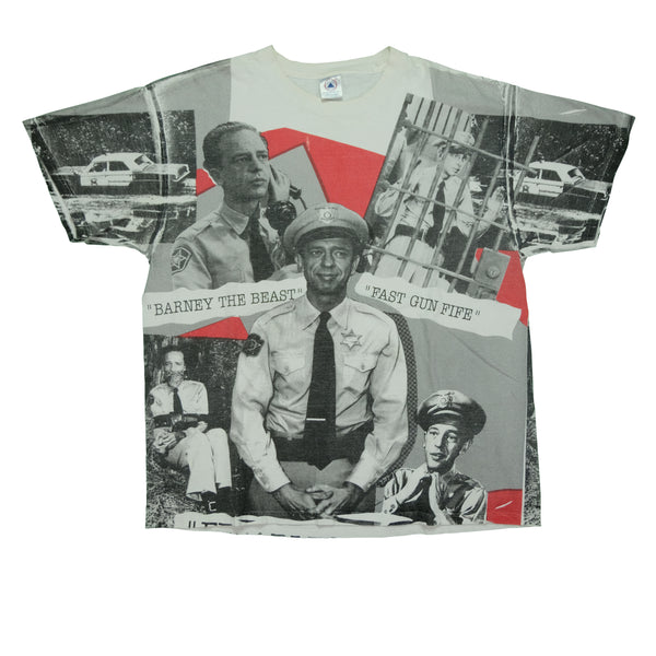 Vintage The Andy Griffith Show Barney The Beast 1992 Promo All Over Print T Shirt 90s White XL